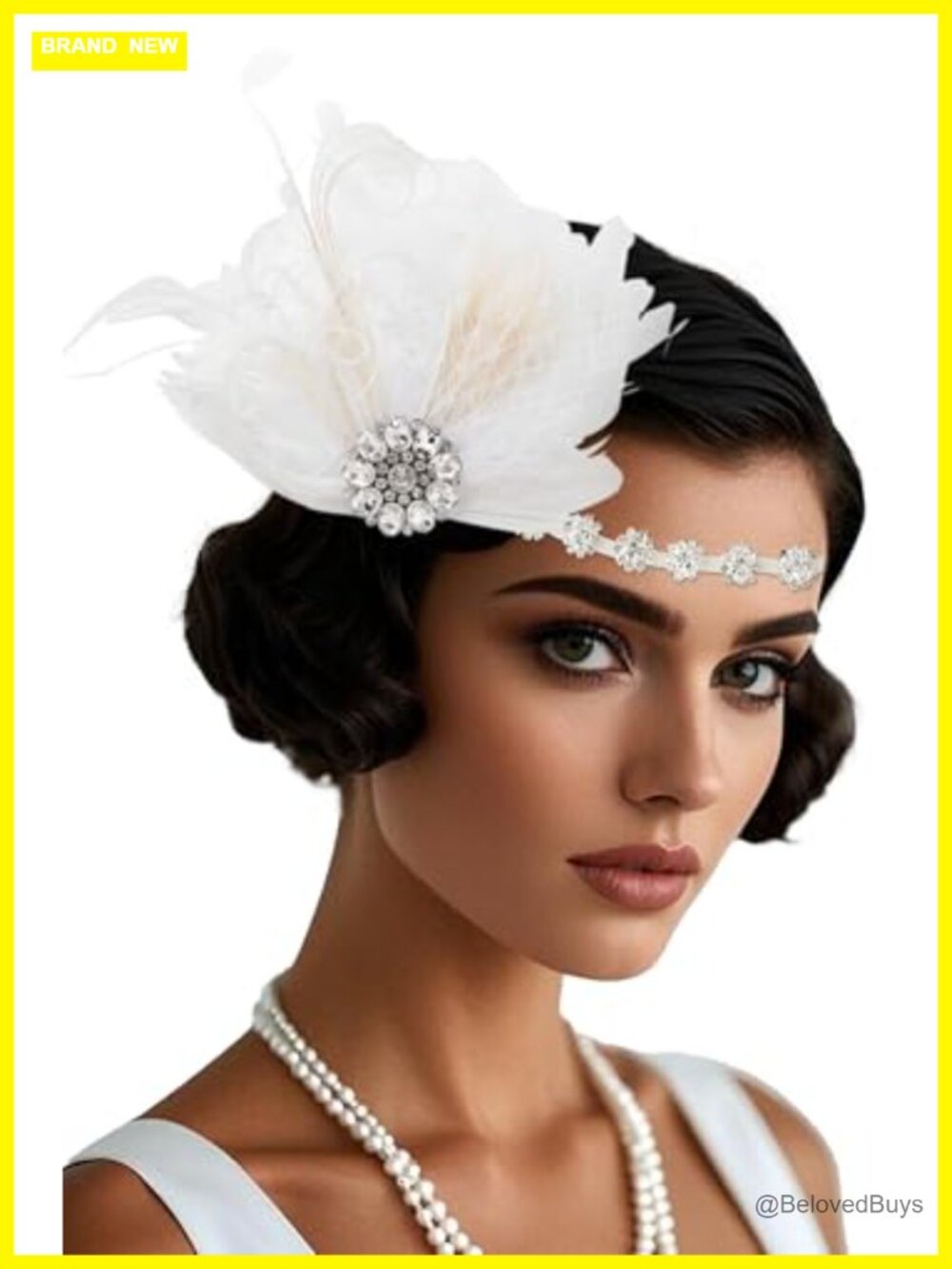 Rhinestone Feather Flapper Headpiece 1920s Gatsby Hair Clip